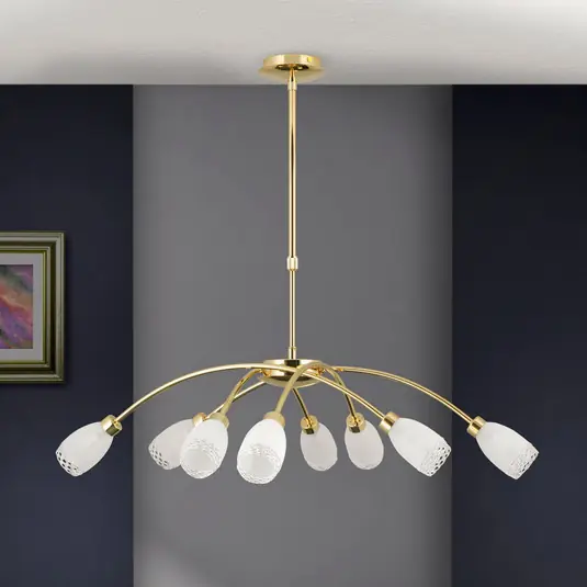Lampada a sospensione CARLA, color ottone, Ø 84 cm, metallo/vetro a 8 luci. Ultimissimo Modello