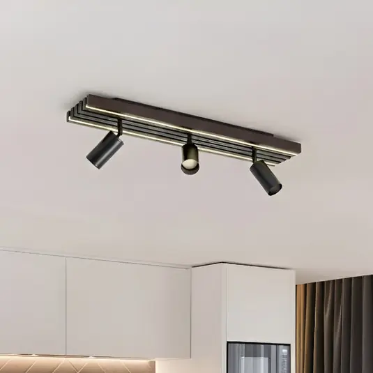 Economico Lucande Faretto da soffitto LED Tiron, a 3 luci, 70 cm, rovere
