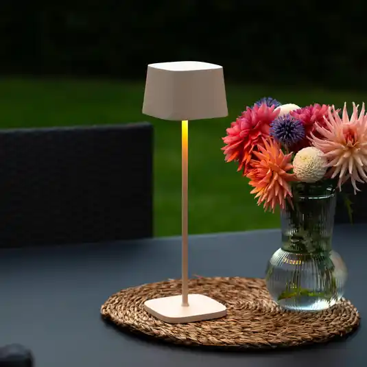 Lampada da tavolo LED ricaricabile Capri, altezza 36 cm, color sabbia, IP54 A Buon Prezzo