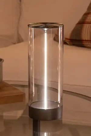 Lampada da tavolo LED ricaricabile Edison, altezza 24 cm, grigio/trasparente, Popolare