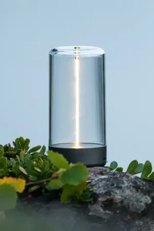 Lampada da tavolo LED ricaricabile Edison, altezza 15 cm, grigio/trasparente, Scelto Dai Clienti