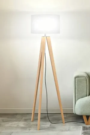 Lampada da terra SHINE-WOOD, bianco/nichel/rovere, altezza 164 cm 3 x E27 Popolare