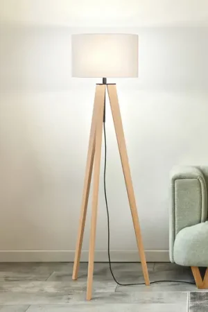 Lampada da terra SHINE-WOOD, sabbia/nero/rovere Altezza 164 cm 3 x E27 Più Venduto