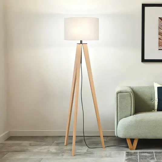 Lampada da terra SHINE-WOOD, sabbia/nero/rovere Altezza 164 cm 3 x E27 Più Venduto