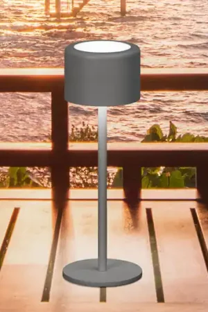 Consegna Rapida Lampada LED da tavolo ricaricabile Juna, grigio sabbia Altezza 25 cm Metallo,
