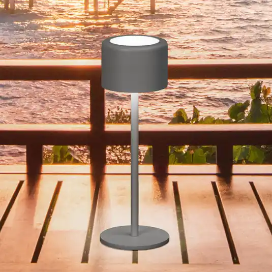 Consegna Rapida Lampada LED da tavolo ricaricabile Juna, grigio sabbia Altezza 25 cm Metallo,