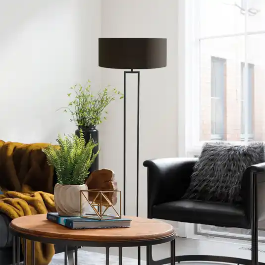 Lampada da terra Stang, nero/nero-oro, altezza 160 cm, chintz Economico