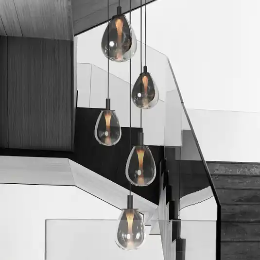 Lampada LED a sospensione Glimsy, Ø 40 cm nero/grigio fumo vetro a 5 luci. Bestseller