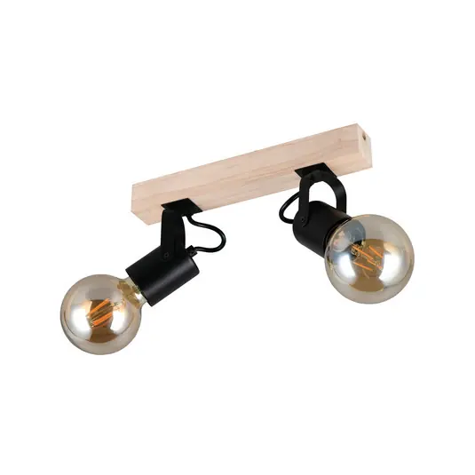 Saldi Plafoniera Lynar, nera, legno, metallo, lunghezza 31 cm, a 2 luci.