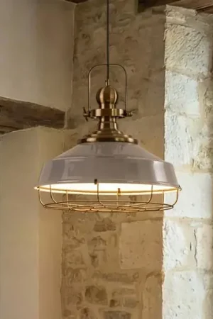 Bestseller Lampada a sospensione Astel, grigio, Ø 41 cm, metallo, dettaglio in ottone