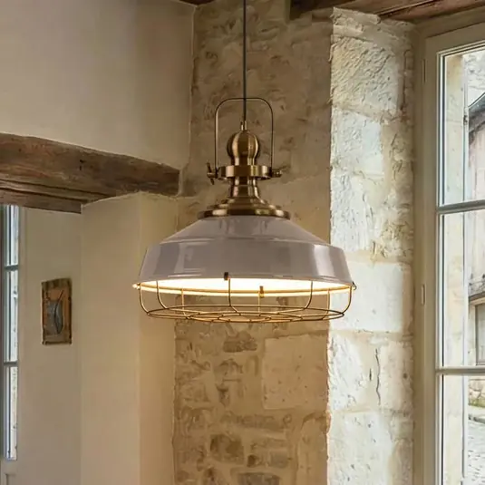 Bestseller Lampada a sospensione Astel, grigio, Ø 41 cm, metallo, dettaglio in ottone