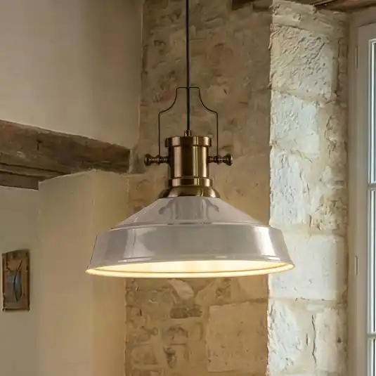 Lampada a sospensione Augusta, grigia, Ø 40 cm, metallo, E27, vintage Prezzo Conveniente
