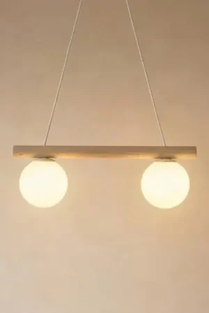 Lampada a sospensione Woodstock, color sabbia, legno/metallo, a 2 luci, Reso Gratuito