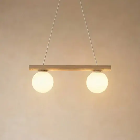 Lampada a sospensione Woodstock, color sabbia, legno/metallo, a 2 luci, Reso Gratuito