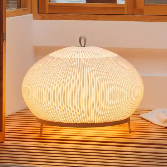 Popolare Vibia Lampada LED da terra KNIT, 51 x 65 cm, beige, tessuto