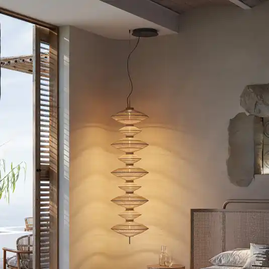 Lampada LED a sospensione Bover Yuyun S/9C, dimmerabile 0-10V, beige A Buon Prezzo
