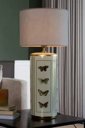 Lampada da tavolo Lucca, beige, altezza 67 cm, tessuto di lino, ceramica Sconto