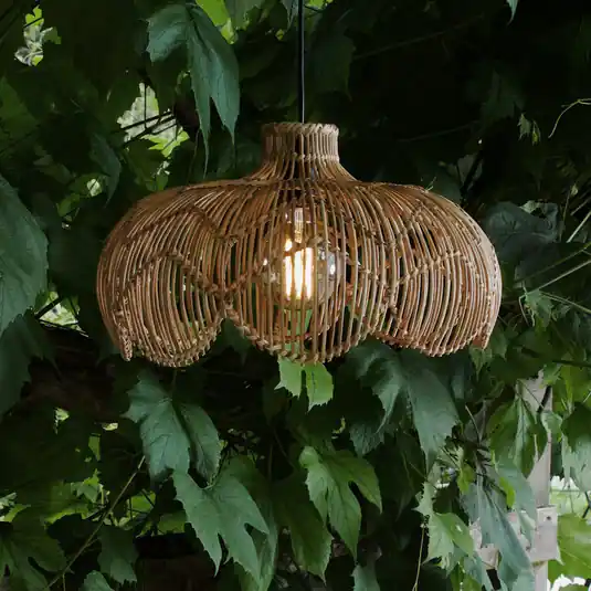 Lampada a sospensione da esterno Belle, rattan naturale, Ø 43 cm, spina IP44 Nuovo Arrivo