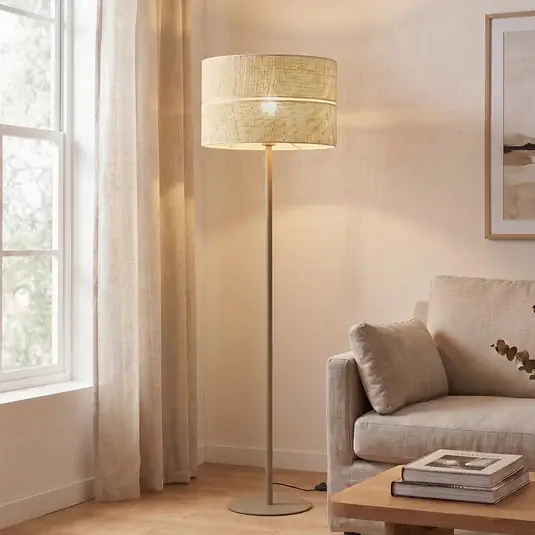 Piantana Calma, beige, rafia, altezza 159 cm, E27 Professionale