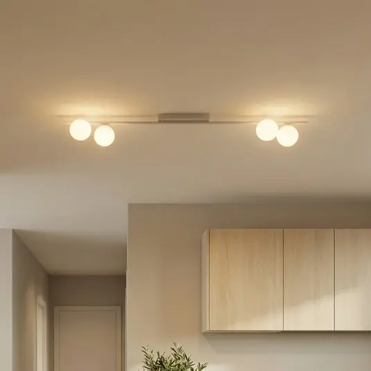 Plafoniera Imelo, color crema, a 4 luci, vetro, lunghezza 140 cm Offerta Limitata