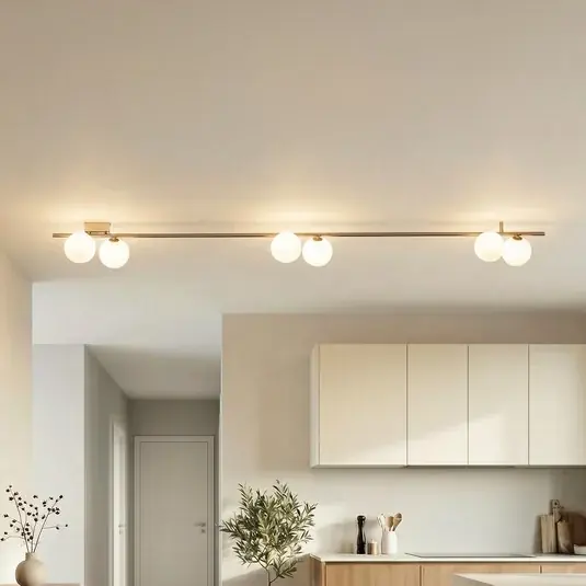Spedizione Espresso Plafoniera Imelo, marrone, a 6 luci, vetro, lunghezza 200 cm
