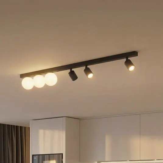 Plafoniera Vox, a 6 luci, vetro, nero, lunghezza 159 cm Professionale