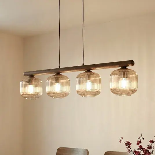 Lampada a sospensione Salvia, marrone/cognac, vetro, lunghezza 95 cm, E14 Più Venduto