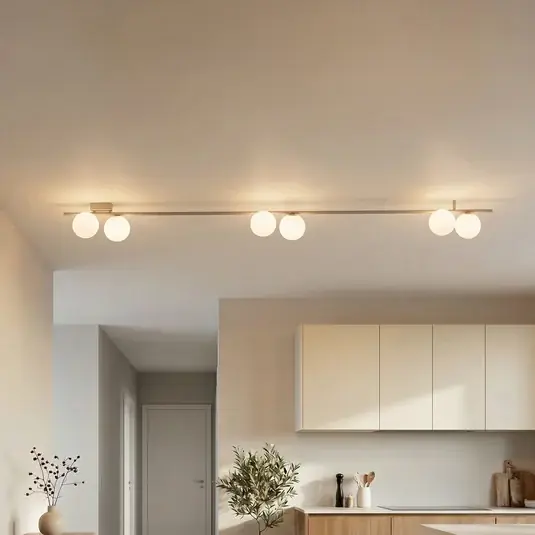 Plafoniera Imelo, color crema, a 6 luci, vetro, lunghezza 200 cm Offerta Speciale