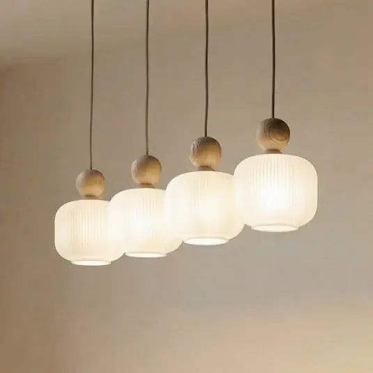 Pagamento Sicuro Lampada a sospensione Ballo, a 4 luci, beige, vetro, lunghezza 80 cm