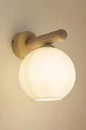 Applique Virlo, legno, vetro opalino, altezza 20 cm, E14 Prezzo Di Fabbrica