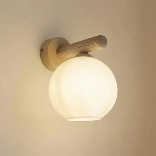 Applique Virlo, legno, vetro opalino, altezza 20 cm, E14 Prezzo Di Fabbrica