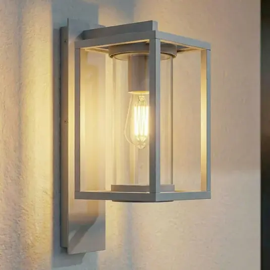 Professionale Applicazione da esterno Lucande Ferda, portalampada in basso, grigio chiaro,