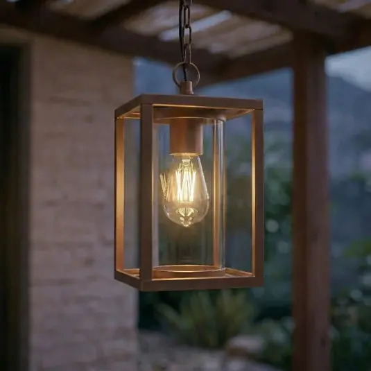 Offerta Del Giorno Lucande Lampada a sospensione da esterno Ferda, marrone, IP44, vetro, E27