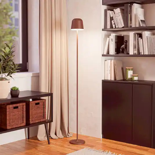 Più Venduto Lampada da terrazza a LED a batteria Mannera-L, color ruggine, altezza 140 cm