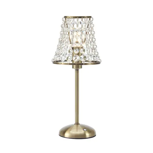 Lampada da tavolo Liora, ottone anticato/trasparente, dimmerabile, stazione di Direttamente Dal Produttore