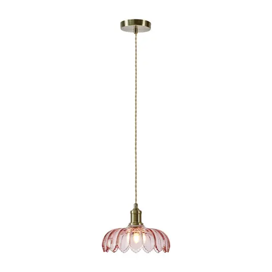 Lampada a sospensione Kurage, ottone anticato/rosa, vetro, Ø 26 cm, E27 Pagamento Sicuro
