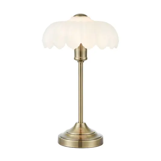 Lampada da tavolo Kurage, ottone anticato/bianco, vetro, altezza 43 cm, E27 Bestseller