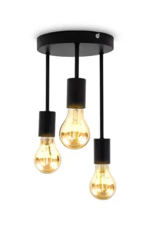Plafoniera Indu, nero, metallo, a 3 luci, E27 Offerta Speciale