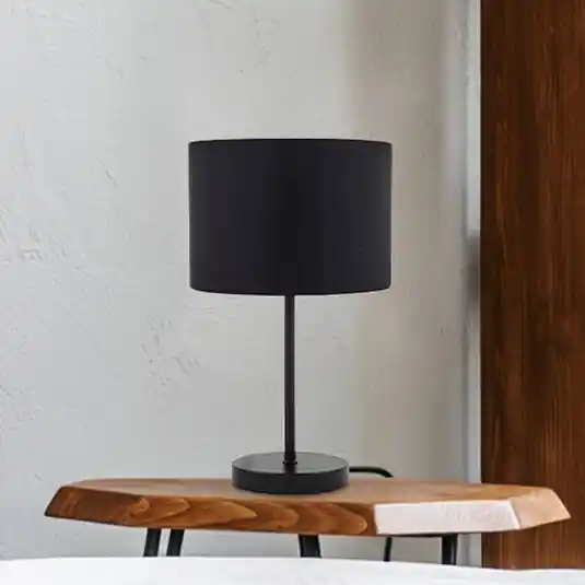 Lampada da tavolo Kari, nero/oro, altezza 33 cm, tessuto, E27 Consegna Rapida