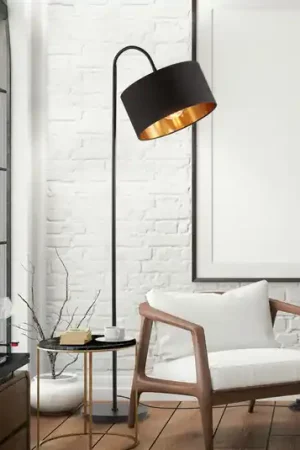 Piantana Kari, curva, nero/oro, tessuto, E27 A Buon Prezzo