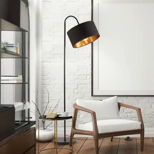 Piantana Kari, curva, nero/oro, tessuto, E27 A Buon Prezzo