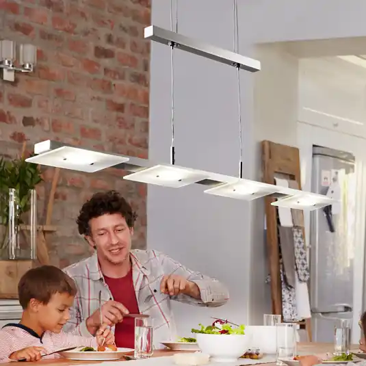Promozione Esclusiva Lampada a sospensione a LED Dina, a 4 luci, nichel, regolabile in altezza,
