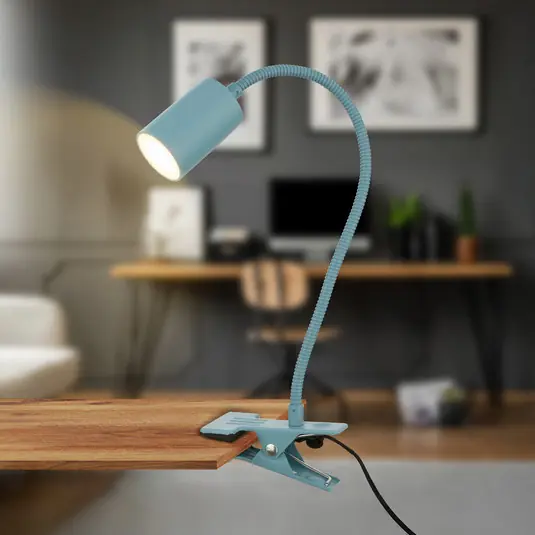 Lampada LED a morsetto Fleks, blu tortora, flessibile, metallo Solo Oggi
