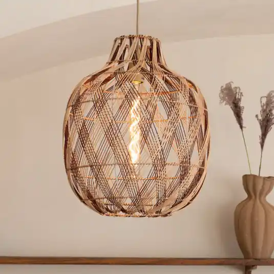 Acquista Ora GOOD & MOJO Lampada a sospensione Mendoza, naturale/rosso, Ø 40 cm, bambù