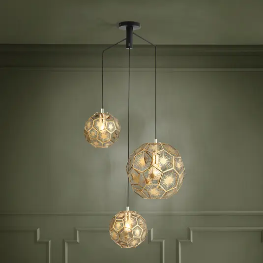 Lampada a sospensione Skoura, color ottone, 70 x 68 cm, a 3 luci, acciaio Ordina Subito