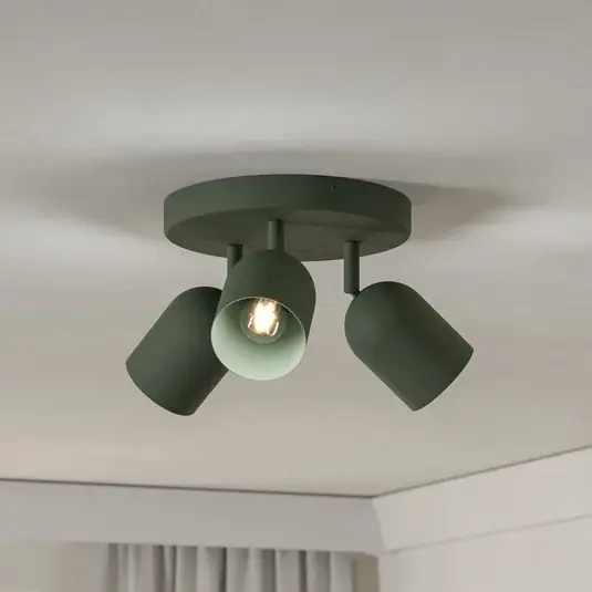 Quantità Limitata Faretto da soffitto Tilston, verde scuro, Ø 25 cm, a 3 luci, acciaio