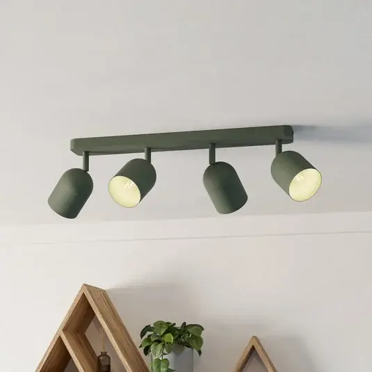 Faretto da soffitto Tilston, verde scuro, lunghezza 58 cm, a 4 luci in acciaio Offerta Speciale