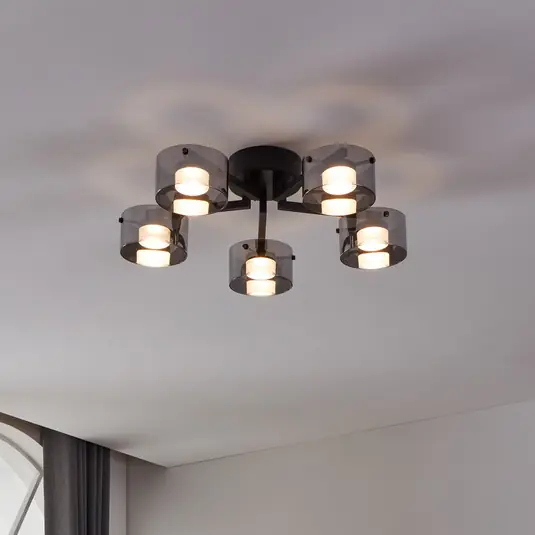 Plafoniera LED Copillos, nero Ø 66 cm vetro/metallo a 5 luci. Soddisfatti O Rimborsati