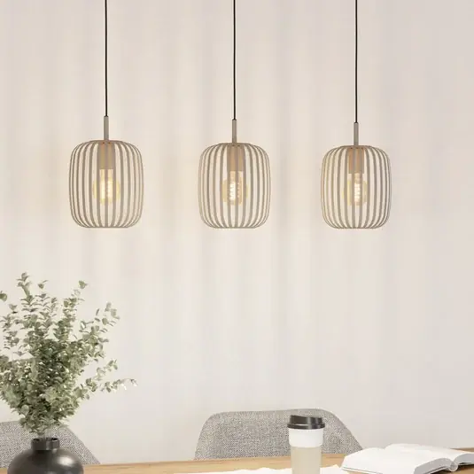 Professionale Lampada a sospensione Romazzina, beige, lunghezza 90 cm, a 3 luci, metallo