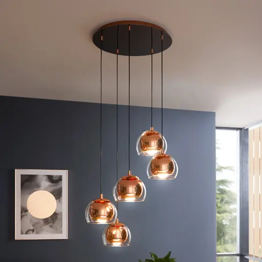Prezzo Basso Lampada a sospensione Rocamar 1, rame, Ø 59 cm, a 5 luci, metallo/vetro